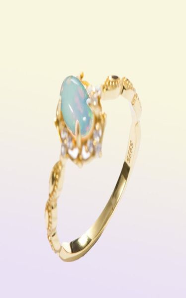 Anelli di pietra pregiata opale naturale kuololit per donne 925 anello di colore giallo in pietra gialla in pietra gialla in argento sterling fidanzamento di gioielleria Y14794624