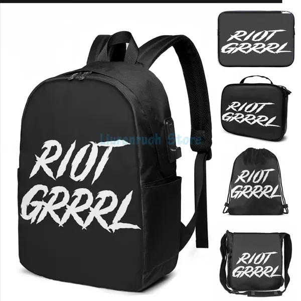 Rucksack lustiger grafischer grafischer Print Riot grrrl (2) USB -Ladung Männer Schultaschen Frauen Bag Travel Laptop