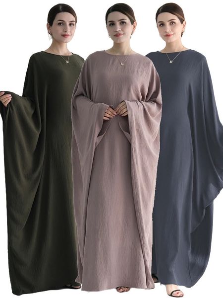 Ramadan Eid Linen Linen Batwing Butterfly Eleve Abaya Dubai Luxury Muslim Jersey Hijabs платье Kaftan для женщин ka vestidos 240423
