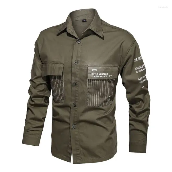 Herren -Casual -Shirts Marke Designerin Männer Baumwolle Hemd Jacke Blusen Militär taktische Outdoor -Taschen Langarm Knöpfe Kleid