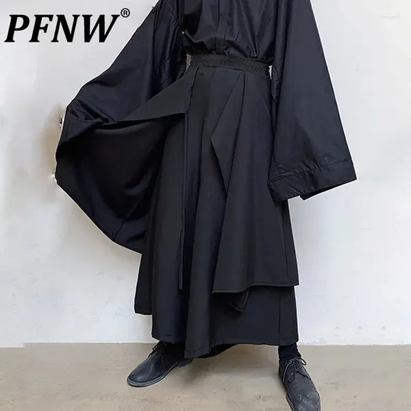 Herrenhosen PFNW Weitbein fester Läufer Streetwear Elastic Taille 2024 Mode unregelmäßige Röcke Loose Male Punk Hosen 12A2862
