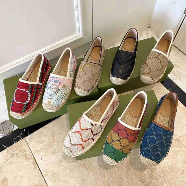 Tasarımcı Ayakkabı Espadrilles Kadın Loafers Orijin Deri Düz Balıkçı Ayakkabı Tuval Ayakkabı Lady Rahat Geri Sabahları Klasik Moda Lüks Gündelik Ayakkabı Boyutu 35-41