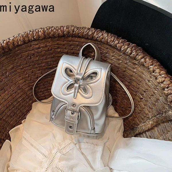 Школьные сумки Miyagawa Retro Bow Rackpack Женский серебряный серебро 2024 Мода мини-сумка шикарные маленькие рюкзаки