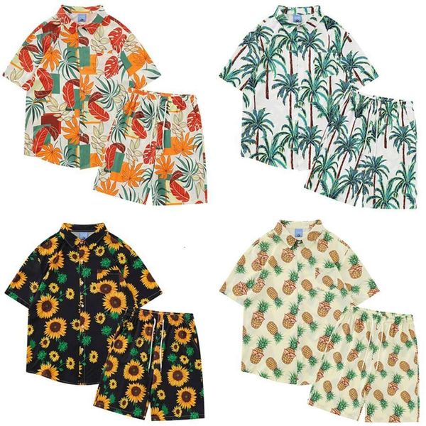 Conjunto de viagens 2023 camisas de manga curta masculinas e femininas, férias de praia, shorts casuais de grandes dimensões, capris, roupa do casal