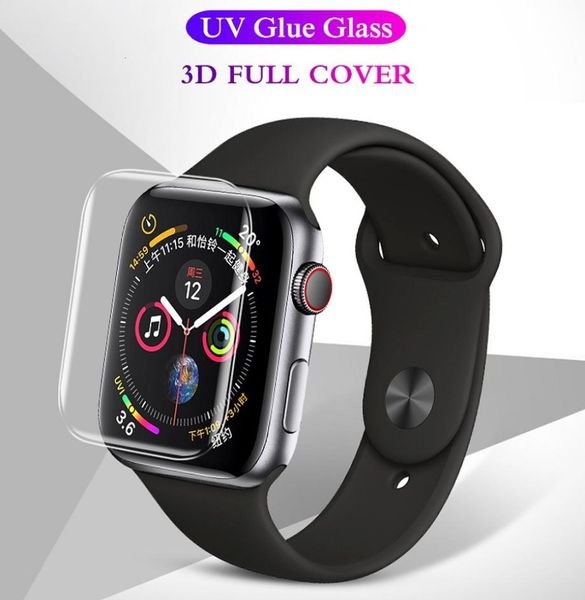 Nano Flüssigkeit UV Vollkleber Bildschirmschutz für Apple Watch 38 mm 42 mm 44 mm 44 mm geschärftes Glas iwatch SE 6 5 4 3 2 1 Vollende Abdeckung UV G3823018