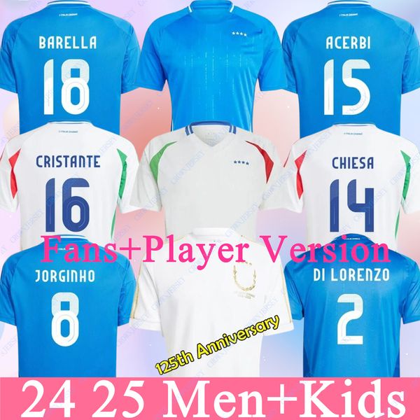 2024 Кубок евро футбольные майки Baggio 24 2025 Italia Jersey Verratti Chiesa Vintage Jorginho Футбольная рубашка Barella Maldini Kid Kit Home and Away Player