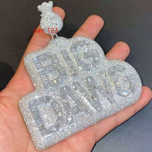 Hip -Hop -Out -Namen benutzerdefinierter Pass Diamond Tester VVS Baguette Moissanit Diamond Buchstaben Anhänger Halskette Set