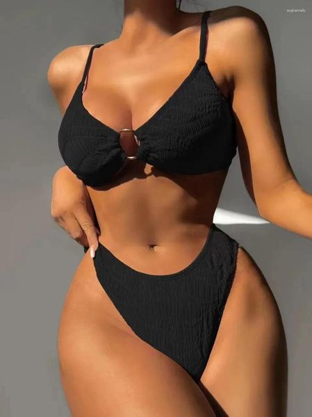 Bikinis de calça de banho feminina de moda feminina Sexy Bikinis Women Women Black White Ring Linked Up Up 2024 Summer Beach Bathing Suitle Two Piece Swimsuit