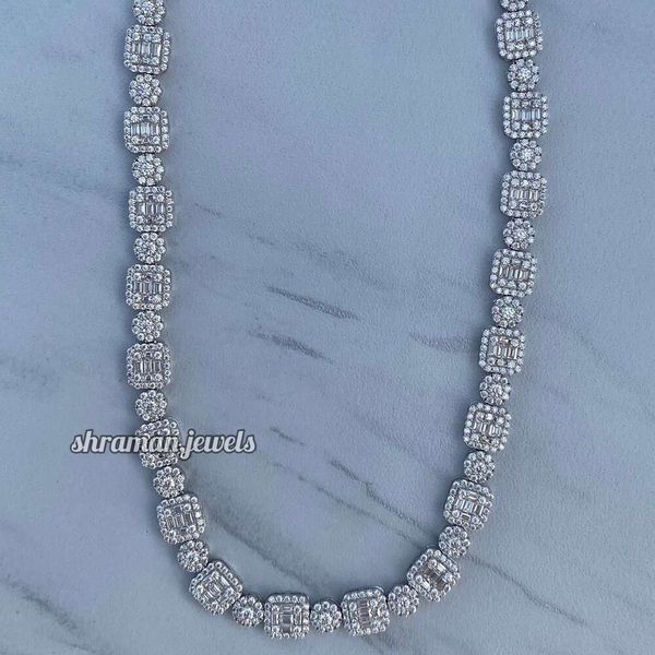 Herren -Baguette Cluster Tenniskette Link Sterling Sier Round Diamond Choker Icy Moissanit Diamond Halskette