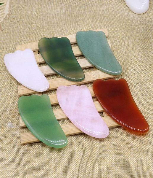 Natural Jade Stone Guasha Board Rose Quarz Grüne Achat Donongling Jade Guasha Scraper Face Massager Gua Sha Tools RRA37523562528