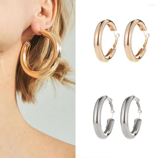 Hoop Ohrringe Metall Frauen rund dicke Röhre 50 mm Gold Farbe Big Circle Schmuck Mode Mode