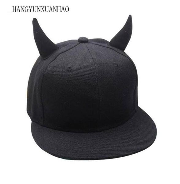 Top Caps Hangyunxuanhao Parentchild Siyah Erkekler Kadın Punk Boynuz Beyzbol Kapağı Hiphop Şapka Horns ile Ayarlanabilir Snapback6623619