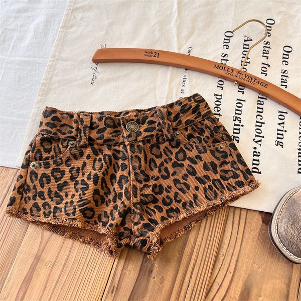 Мода Kids Leopard Grain Hot Shorts Девочки с двойными карманными кисточками короткие брюки летние дети повседневные шорты Z8007