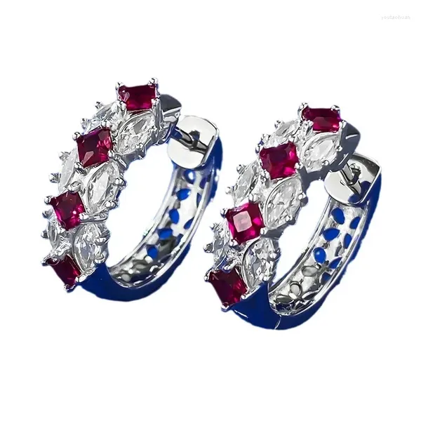 Stud Küpeler Springlady Vintage 925 STERLING Gümüş Ruby Yüksek Karbon Elmas Taş Çember Kadın Hediyeleri Mücevherleri