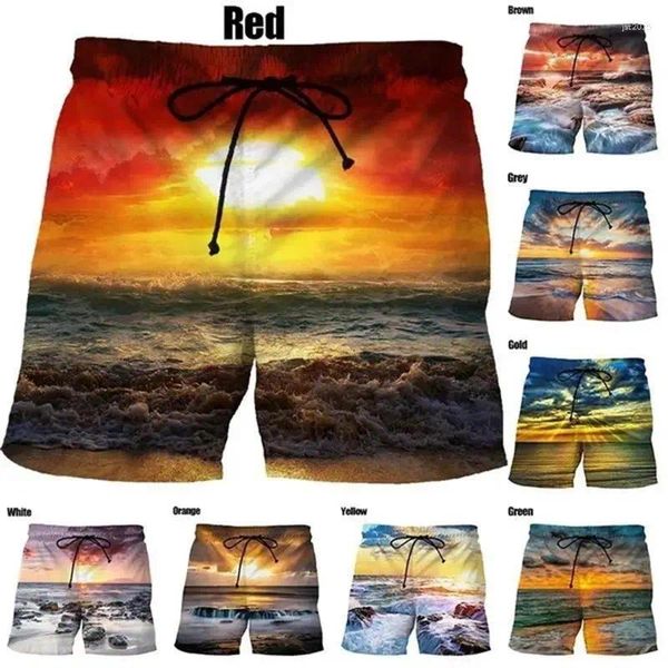 Herren Shorts Seaside Sunset Graphic Beach Männer 3d Print Board Badeanzug Homme 2024 Sommer Hawaii Schwimmstämme Cool Kinder Eis