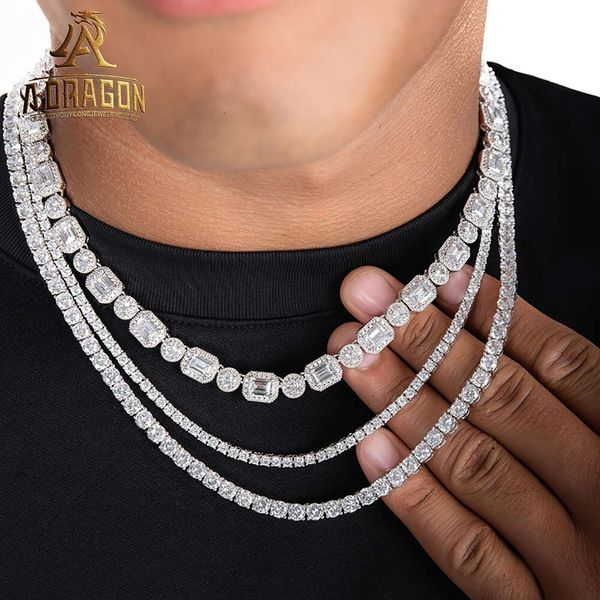 Pass Diamond Tester Gold plattiert 5mm Moissanit Halskette aus rund brillant geschnittener Sier -Tennis -Linkkette
