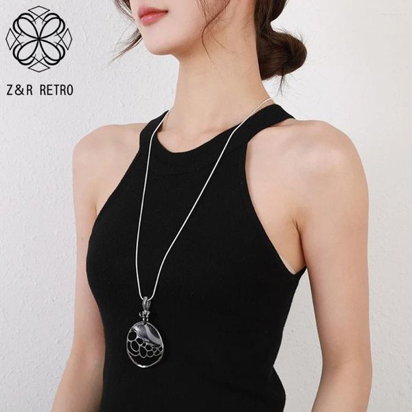 Anhänger Halsketten trendige geometrische Hohlkette für Frauen koreanische Mode Lange Kragenketten Anhänger Goth Schmuck Vintage Accessoires