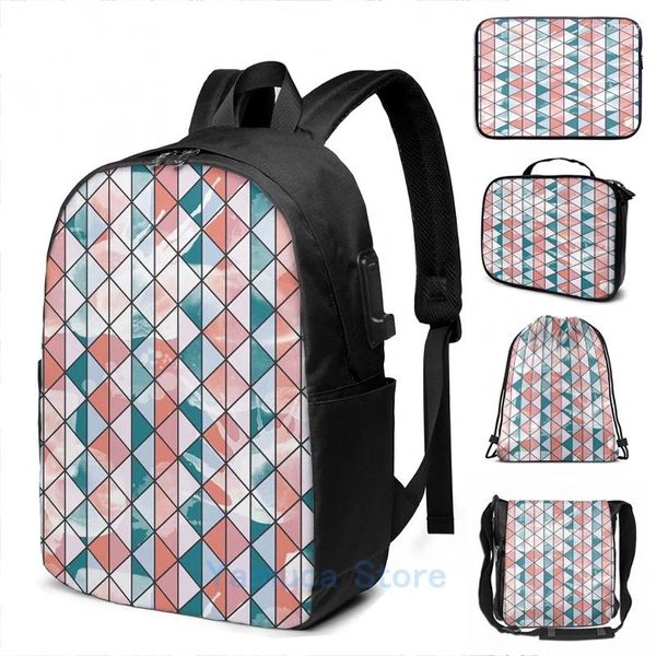 Zaino con stampa grafica divertente macchiata geometrica USB Charge School Borse Women Bag Travel Laptop