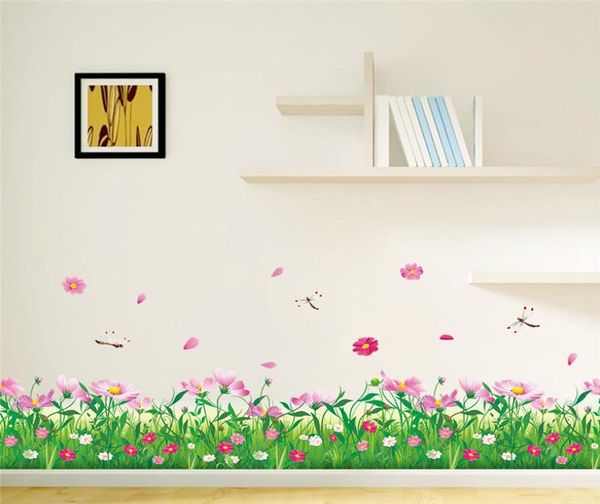 DIY Nature Flowers coloridas adesivo de parede de grama Decoração de casa Dragonfly Decalques de parede 3D Decalques de TV floral Garden Home Decoration3932764