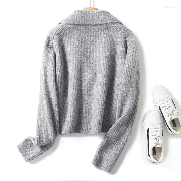 Kadın Örgü Maxdutti Moda Kış French Gri Gri Sonbahar Sweaters Örme Kaplama Vintage Zarif Çift Kruvaze Takım