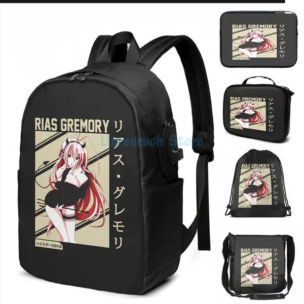 Zaino Funny Print grafico RIAS DXD USB Charge Men School Borse Women Bag Travel Laptop