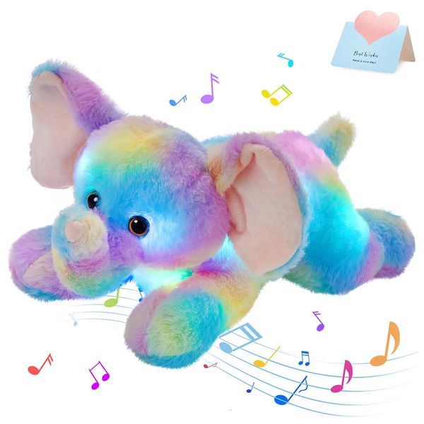 Rainbow Elephant Plüschspielzeug mit LED Light Füllung tierische Schlaflied Puppenspielzeugmusik Elefant Girl und Kinder 240424