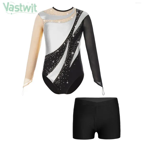 Roupas conjuntos de meninas infantis de manga longa para patinar com fantasia dança de balé de ginástica de ginástica de ginástica acrobacia