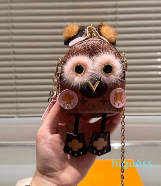 2024 Classic Flower Owl Pattern Key Chain Case Chain Ladies Rossetto Specchio cosmetico Moneta