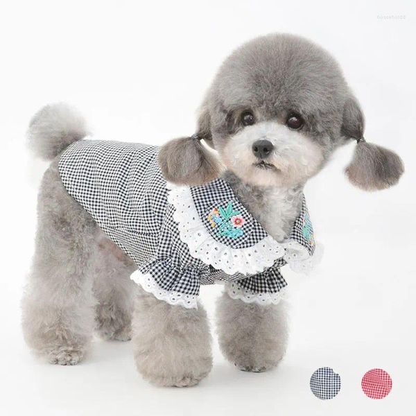 Camisa de algodão xadrez de vestuário para cães para cães pequenos primavera fofa de cachorrinho doce menina chihuahua teddy vestidos para perras gota gota