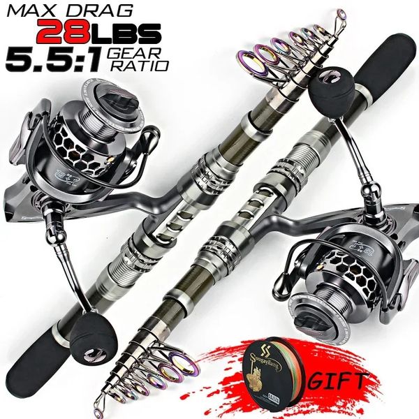 Sougayilang Angelrute und Reel Combo Telescopic Fishing Rod Spinning Rollen maximal 20 kg für Salzwasser Süßwasser Beach Fischerei 240508