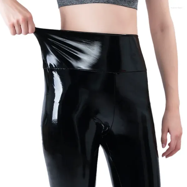 Frauenhose künstliches Leder Schlanker Fit Leggings sexy elastische Bleistift hohe Taille Feuchtes Hebedocks schwarz/rot