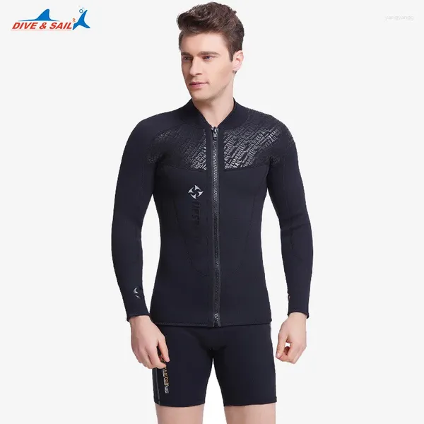 Menas de banho feminina Men3mmneoprene Terchado de mergulho Proteção a frio Proteção de manga comprida Topo frontal de zíper aberto de zíper