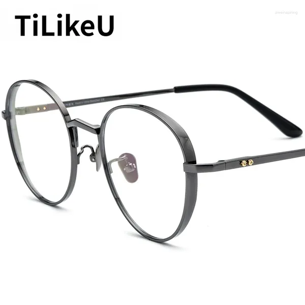 Sonnenbrille Rahmen Rahmen hochwertiger Pure Titanium Brille Linsen Retro Round Brillen Männer Myopie Lesebrille Frauen optische Brillen