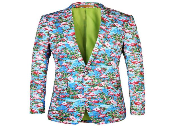 Casual Men Supt Jacket Blazer 2017 Новый бренд Blazer Flamingo Pattern Print Design Blazers цветы Mens Plus Size Jacket6278562