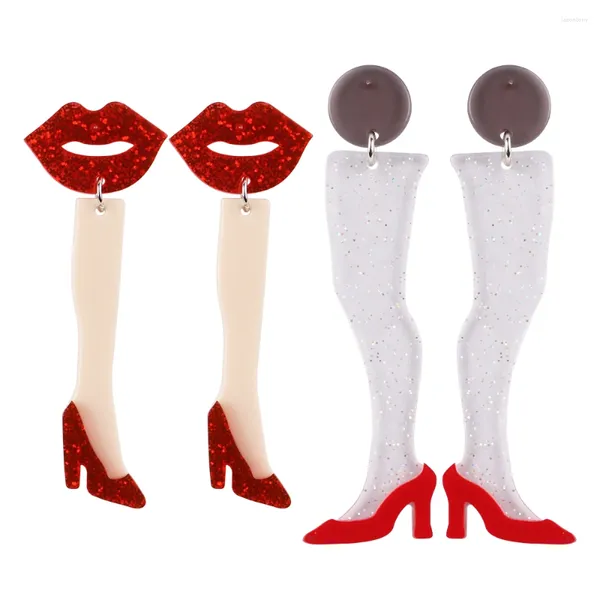 Серьги модные длинные ноги акриловая капля для женщин сексуально блеск красная губа