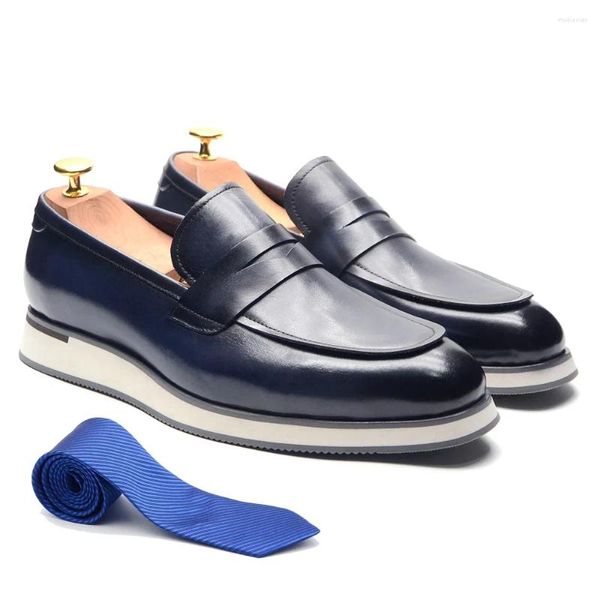 Sapatos casuais Xebos Designer clássico Penny Loafer Blue Blue Slip-On Business Wedding Flat Dress for Men