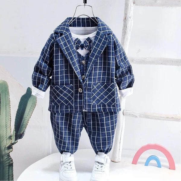 Kleidung Sets Jungen Anzüge Blazer Mode weiße Hemden Plaid Tops Lange Hosen Baumwolle Chlidren Kinderhochzeitjacke für Kinder