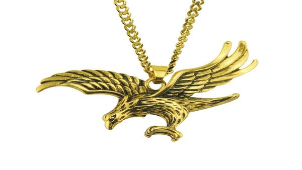 Запись о ожерелье с брендом Eagle Jewelry Gold Color из нержавеющей стали ястребиной шарм шарм подвесной цепь для Men8703044