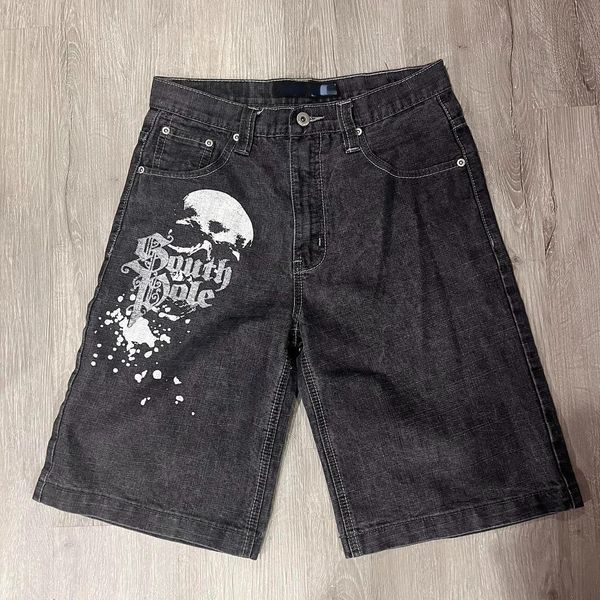 Calça de joelho solto vintage praia de verão moda casual y2k hip hop jeans shorts harajuku punk rock ginásio shorts masculinos 240507