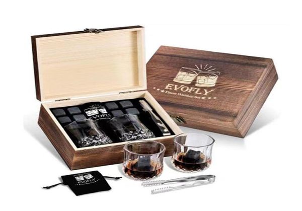 Bar Trinkwerkzeug Kit Whiskey Stones Geschenkset Granit Chilling Aluminium Felsen Weinglas in Holzbox8853992