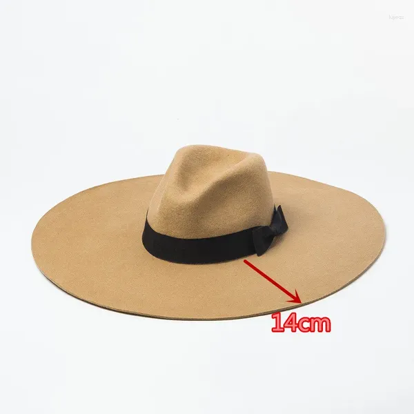 Boinas 202409-HH2027B Drop British Winter Wood Feel Solid Wind Brim Fedoras Cap Homens Mulheres Panamá Jazz Hat