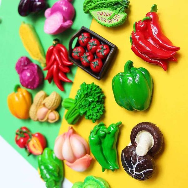 3pcsfridge Magnets 3D моделирование овощных фруктов Магниты Магниты сообщения Post Pepper Mushroom Magnet Coremer Tomate луковые холодильники наклейки