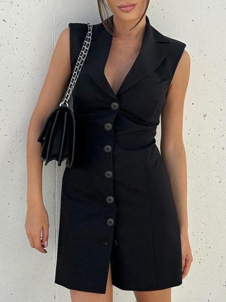 Abiti casual Office Lady Lady Single Sleeveveletta Blazer Abito elegante Womens Summer Tunics Tunics Slim Slip Black Short 2024