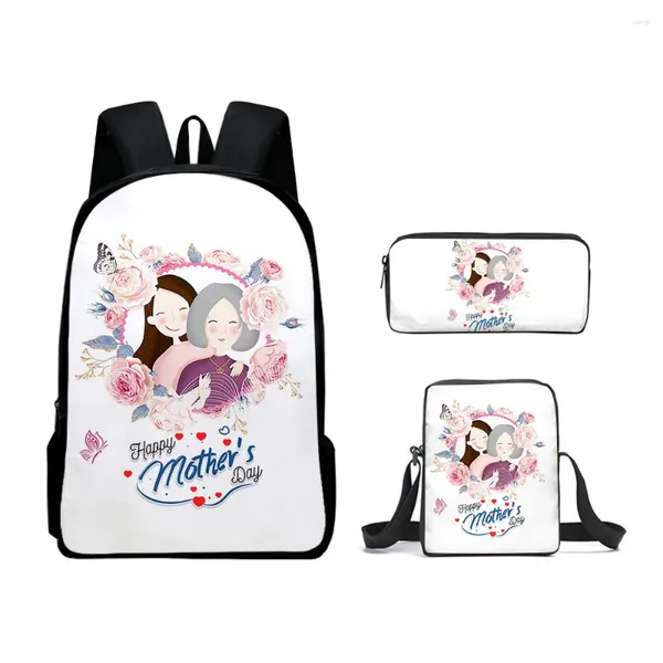 Backpack Trendy Lovy Mother's Day 3D Print 3pcs/Set Pupil School Bags Laptop Daypack Case a matita con spalla inclinata