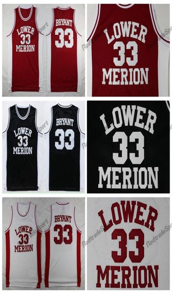 Herren Vintage 33 Bryant Lower Merion High School Basketball Trikots Red Black White Shirts SXXL7679528