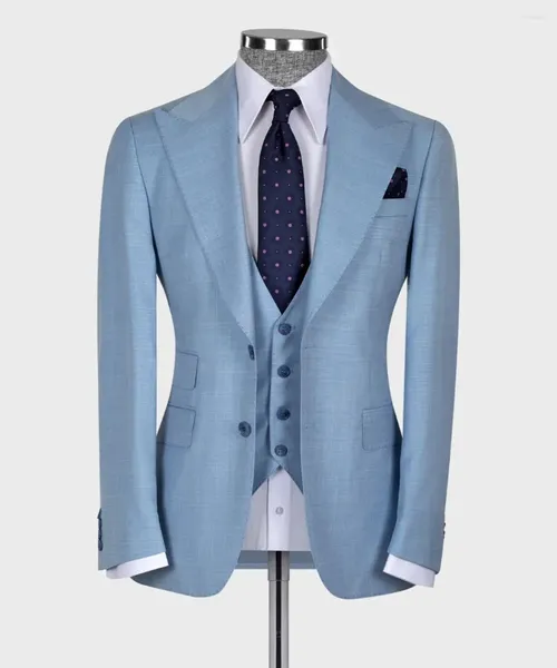 Abiti da uomo set blazer set maschio sky blue slim mast spicco da donna 3 pezzi costumi in stile aziendale costumi resistenti al vento