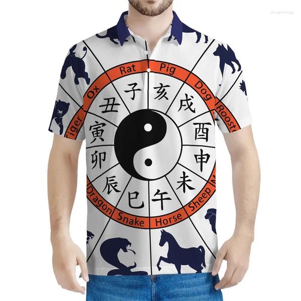 Polos da uomo Vintage Yin Yang Pattern Shirt uomini 3D Stampato gli otto trigrammi Toplette per maniche corte per battito estate