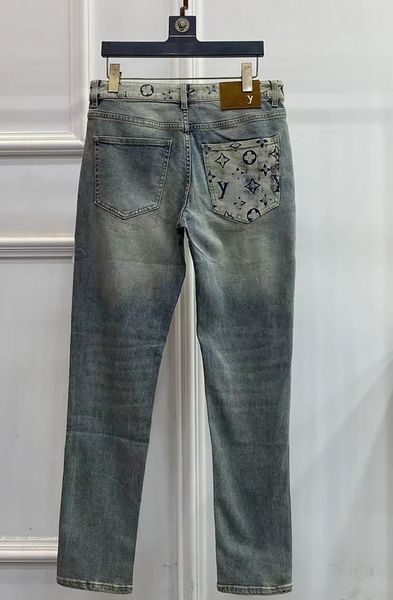 Designer Purple Jeans Marke Herren Jeans Baggy Jeans Luxus Casual Hosen gedruckt L Logo Skinny Jeans Männer Himmelblau und Weiß kontrastierende Farben