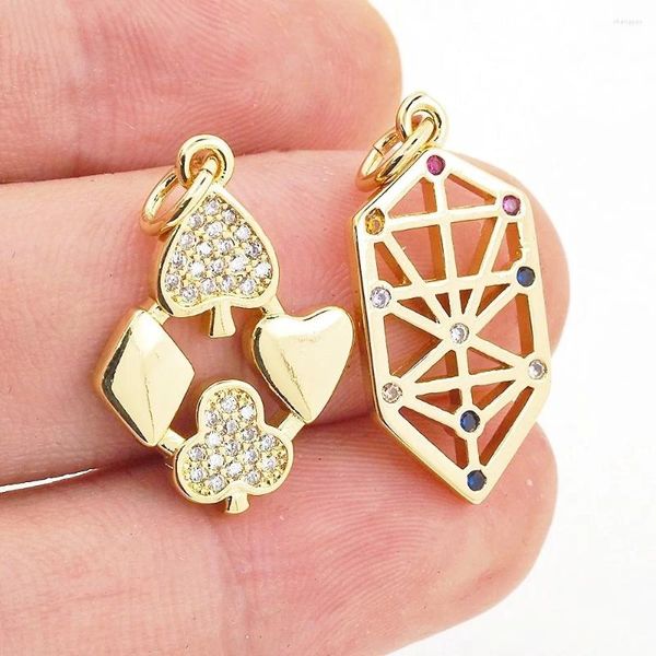 Colares pendentes Hip Hop Lucky Poker Card Charm CZ Zircon ouro banhado Hollo