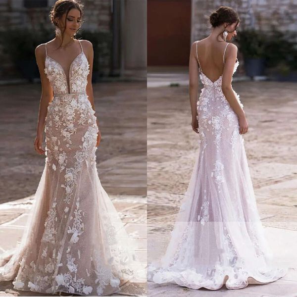 Abiti da sposa sirena sottile a v-collo spalla spalla glamour cingola per applicazione senza maniche per il pavimento in tulle senza maniche